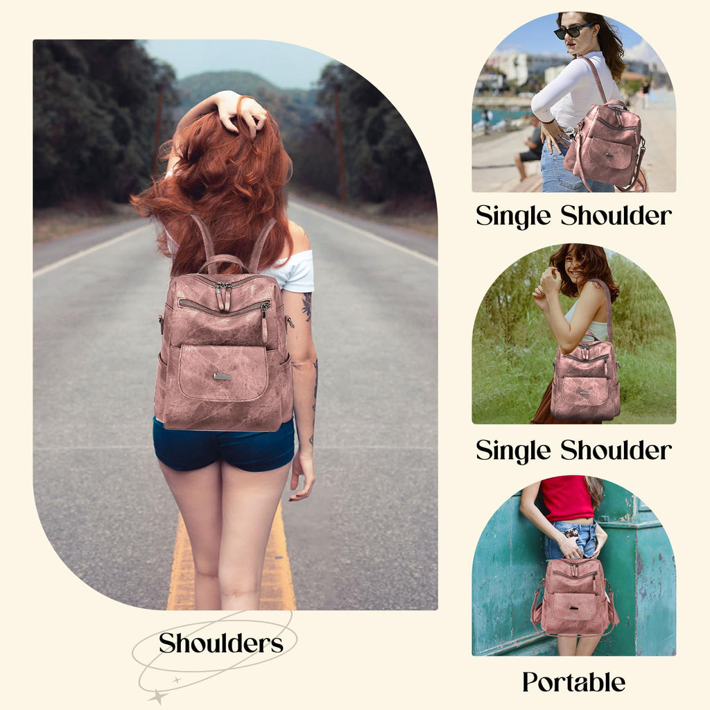 Backpack Purse for Women, PU Leather Ladies Backpack, Pink