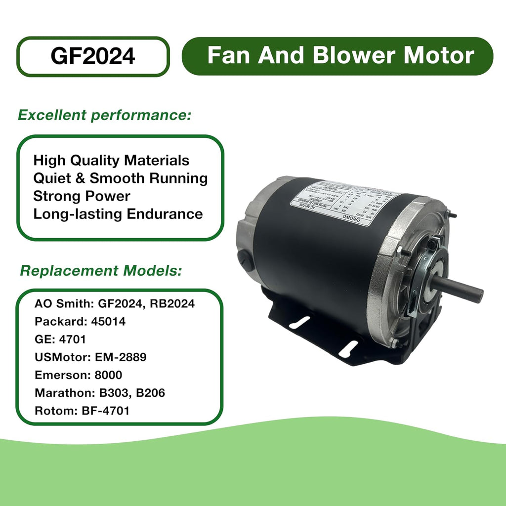GF2024 Belt Drive Blower Electric Fan Motor 1/4 HP 1725RPM 115V 48F