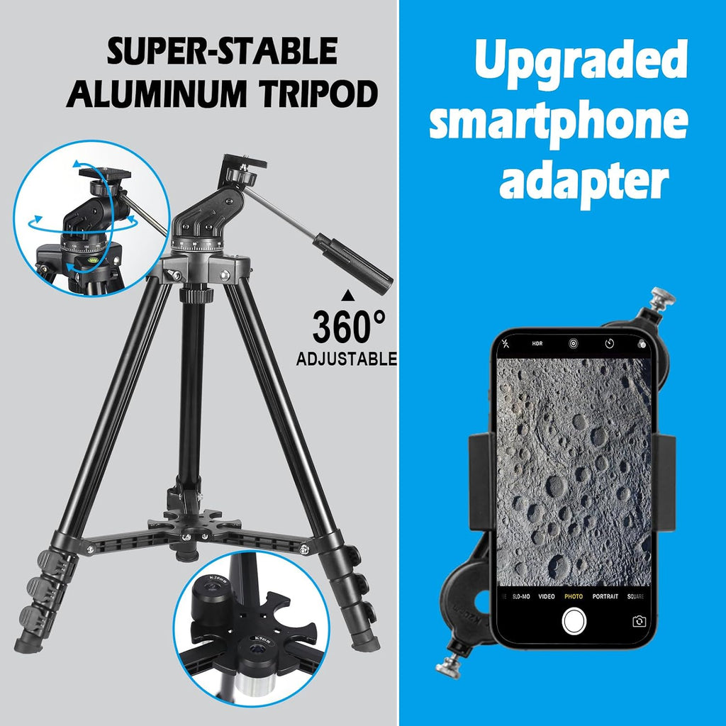 Telescope for Adults High Powered, 80mm Aperture 600mm AZ Mount Refractor Telescope for Kids Beginners - Portable