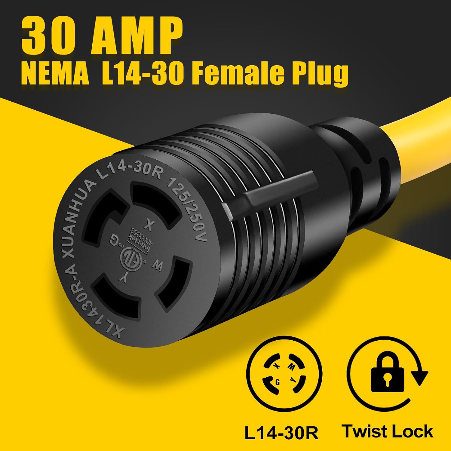 30 AMP Generator Transfer Switch Adapter Cord, Heavy Duty STW 10 Gauge NEMA L5-30P Male to L14-30R Female, 3 Prong to
