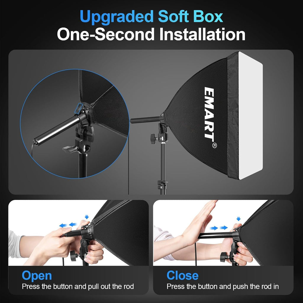 Softbox Photography Lighting Kit, 50W LED 2PCS Soft Box with Boom Arm | Professional Equipment 16"x16" & 20"x20"