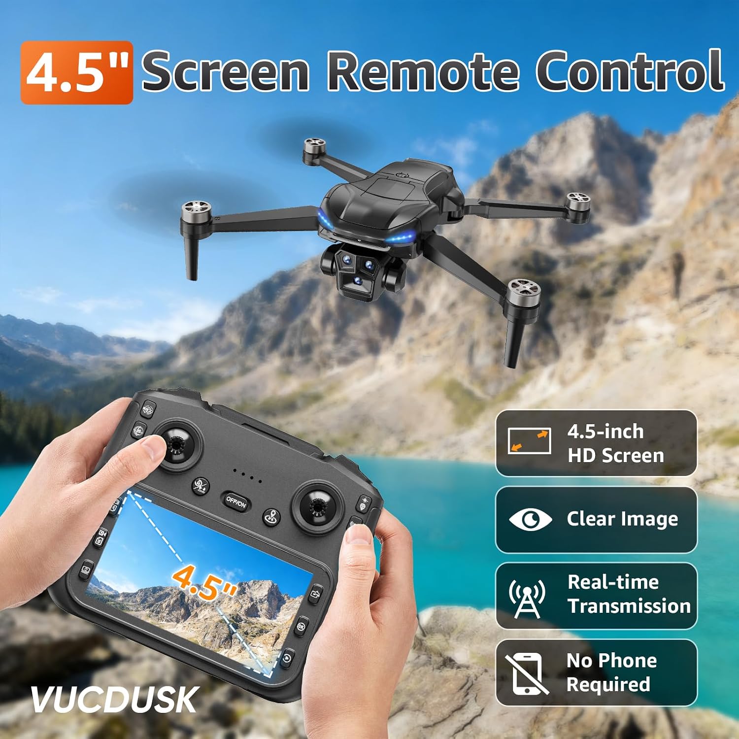 GPS Drone with Camera for Adults - 4K Drone with 4.5” FPV Screen Controller, 60 Min Flight, Brushless Motor Foldable