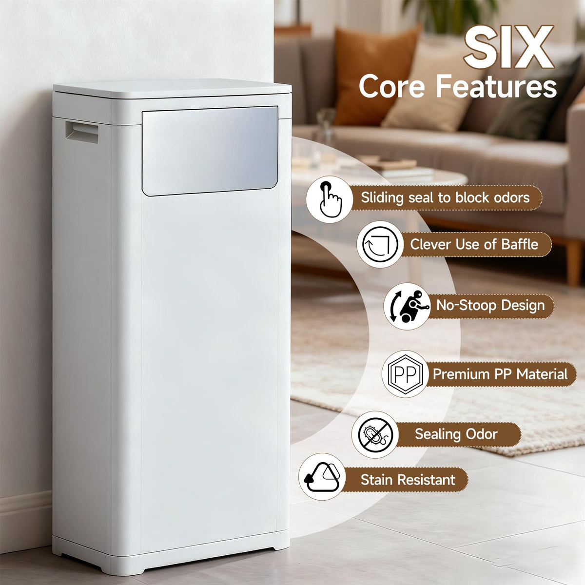 Tall Bathroom Trash Can with Lid, Skinny Commercial Trash Bin with Handle, Space Saving 8 Gallon Plastic Garbage Can