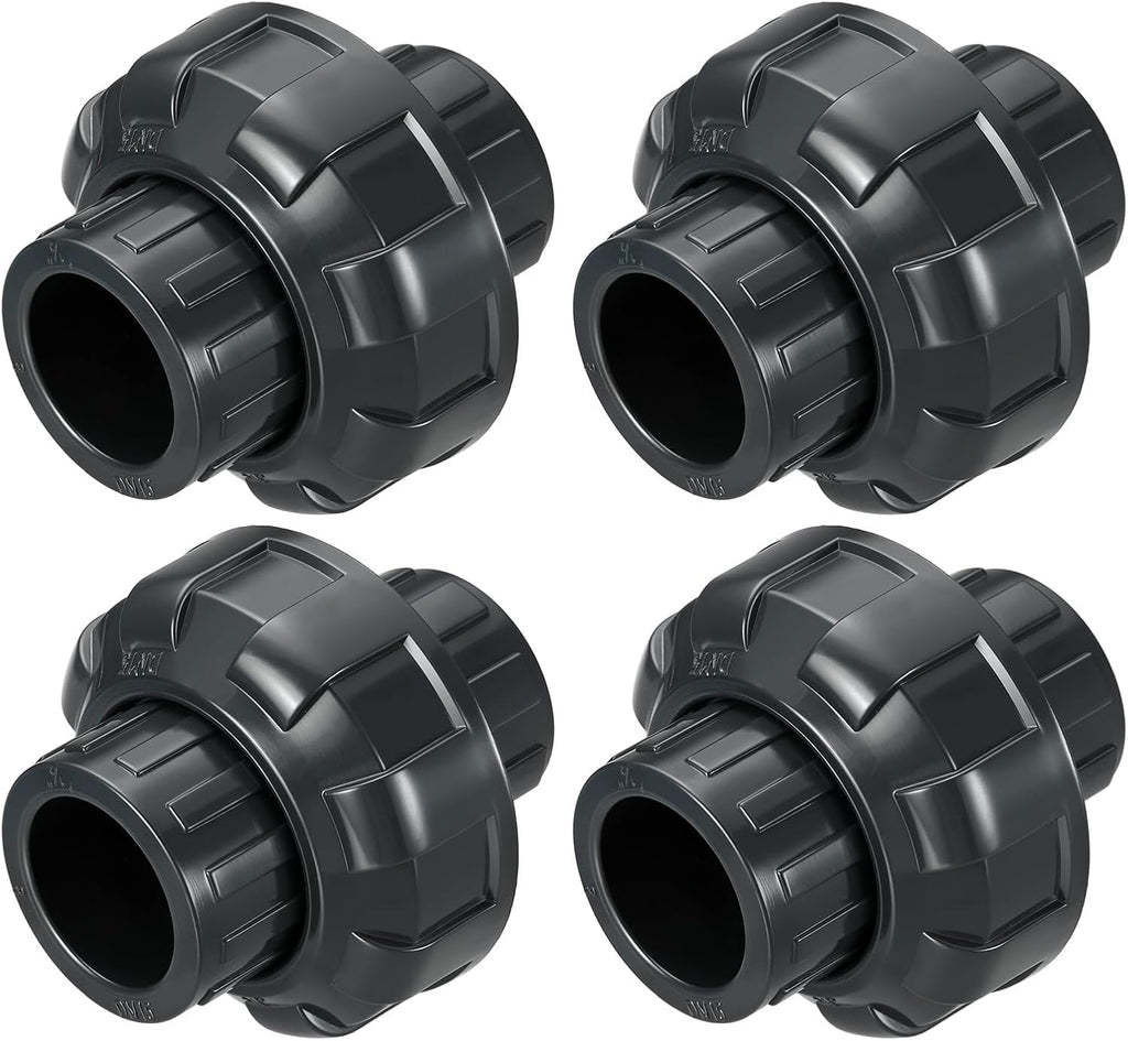 DTGN 4Pcs 1 1/2" PVC Union Coupling Pipe Fitting SCH80 Slip Union Adapter