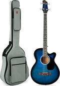Acoustic Electric Bass Guitar, Full Size 4 String, Fretted Bass Guitar w/Padded Gig Bag - Blue