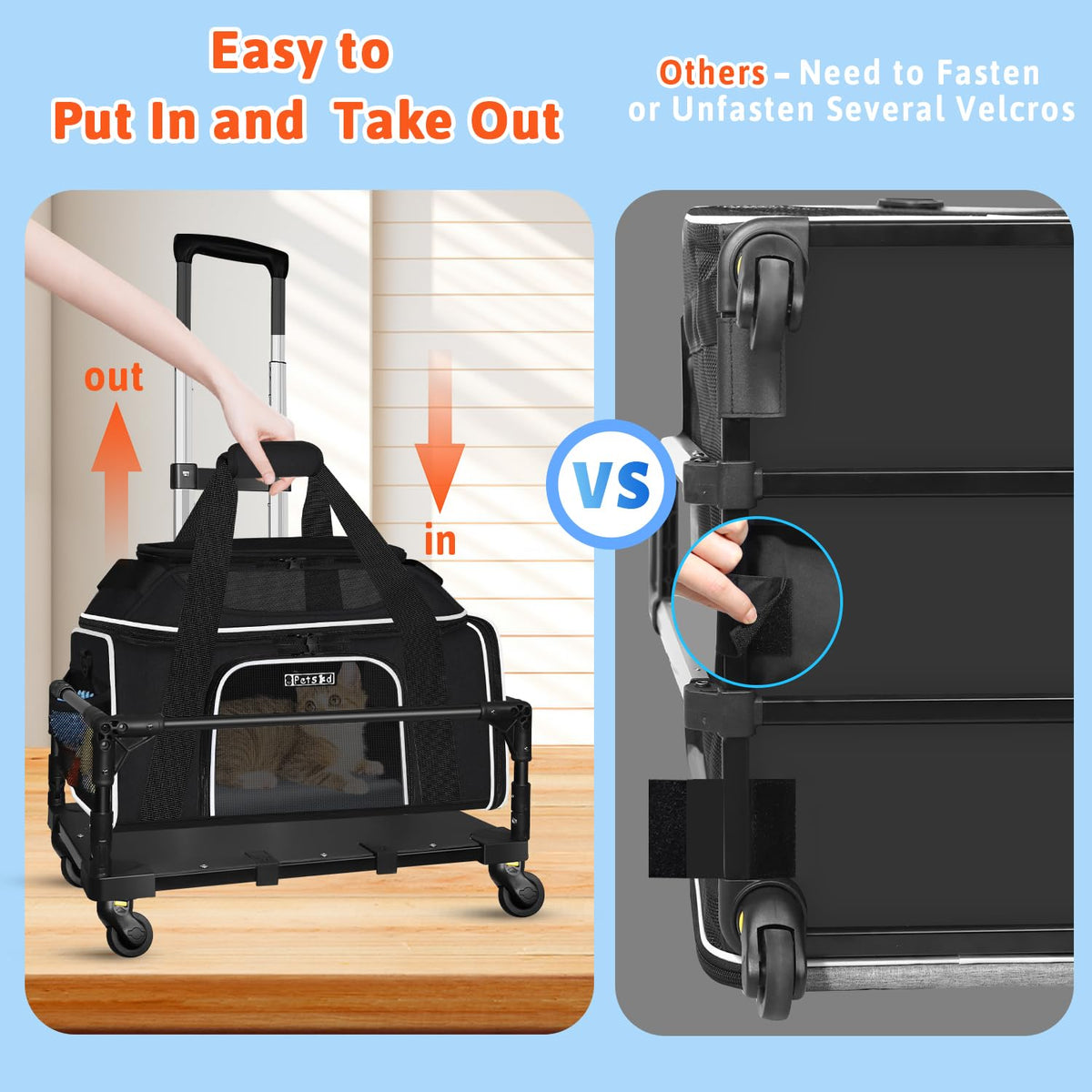 Top & Side Expandable Small Pet Carrier with Wheels Airline Approved