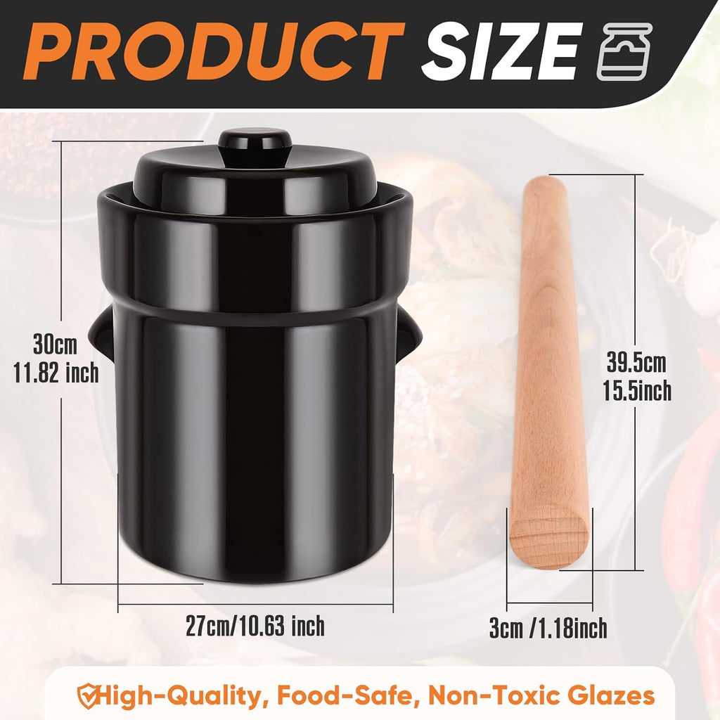 Fermentation Crock 2 Liter / 0.5 Gallon, Sauerkraut Crock with Lid, Weights & Pounder - Ceramic Fermenting Crock Kit