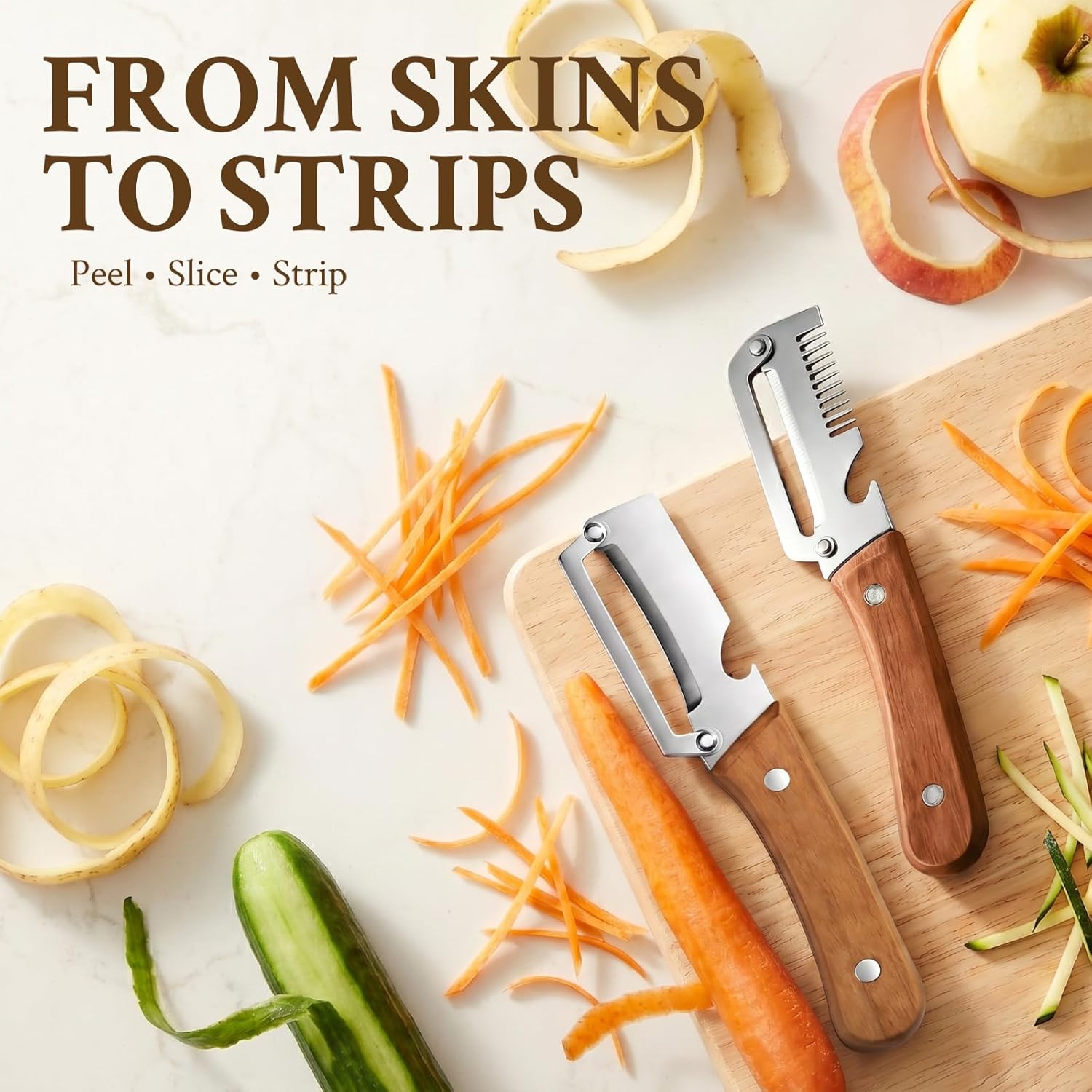 2026 Upgrade Vegetable Peeler and Julienne Peeler Set, Stainless Steel Vegetable Peelers for Kitchen with Wood
