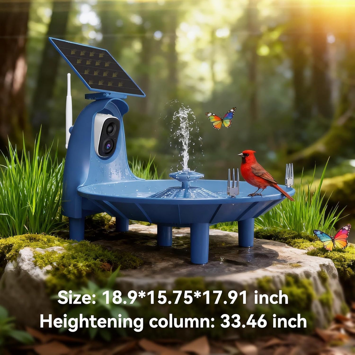 Solar Bird Bath with 2K Camera, Solar Smart Bird Fountain Outdoor