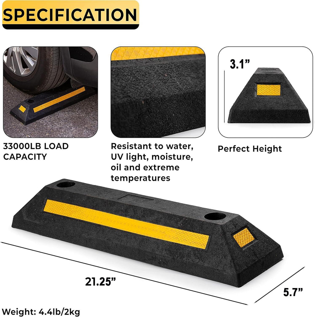 Heavy Duty Rubber Parking Guide - 2 Pcs Premium Quality Durable Car Garage Wheel Stopper Professional Grade Park with
