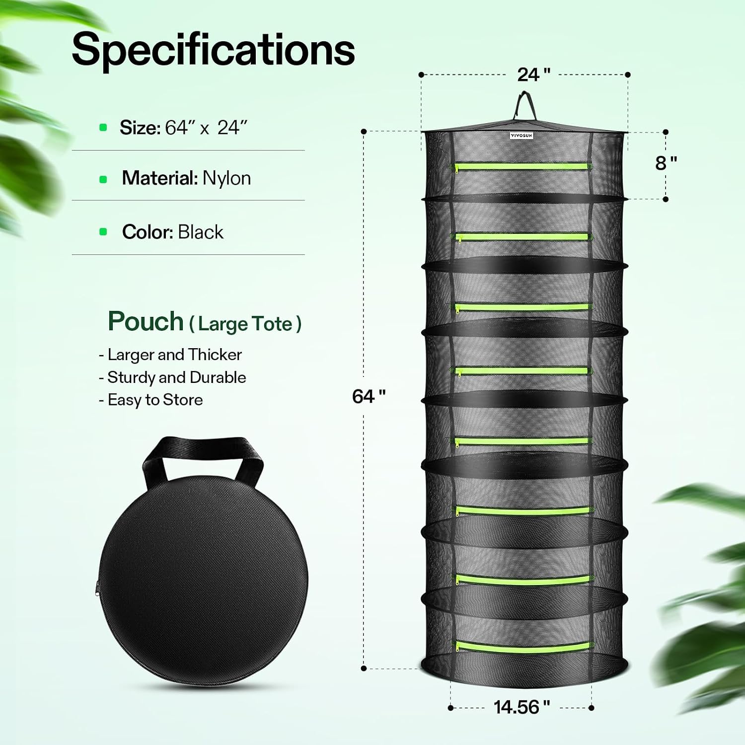 8-Layer Mesh Drying Rack Hanging Design with Green Zippers for Dehydrating, Indoor and Outdoor Pruning Shears Included