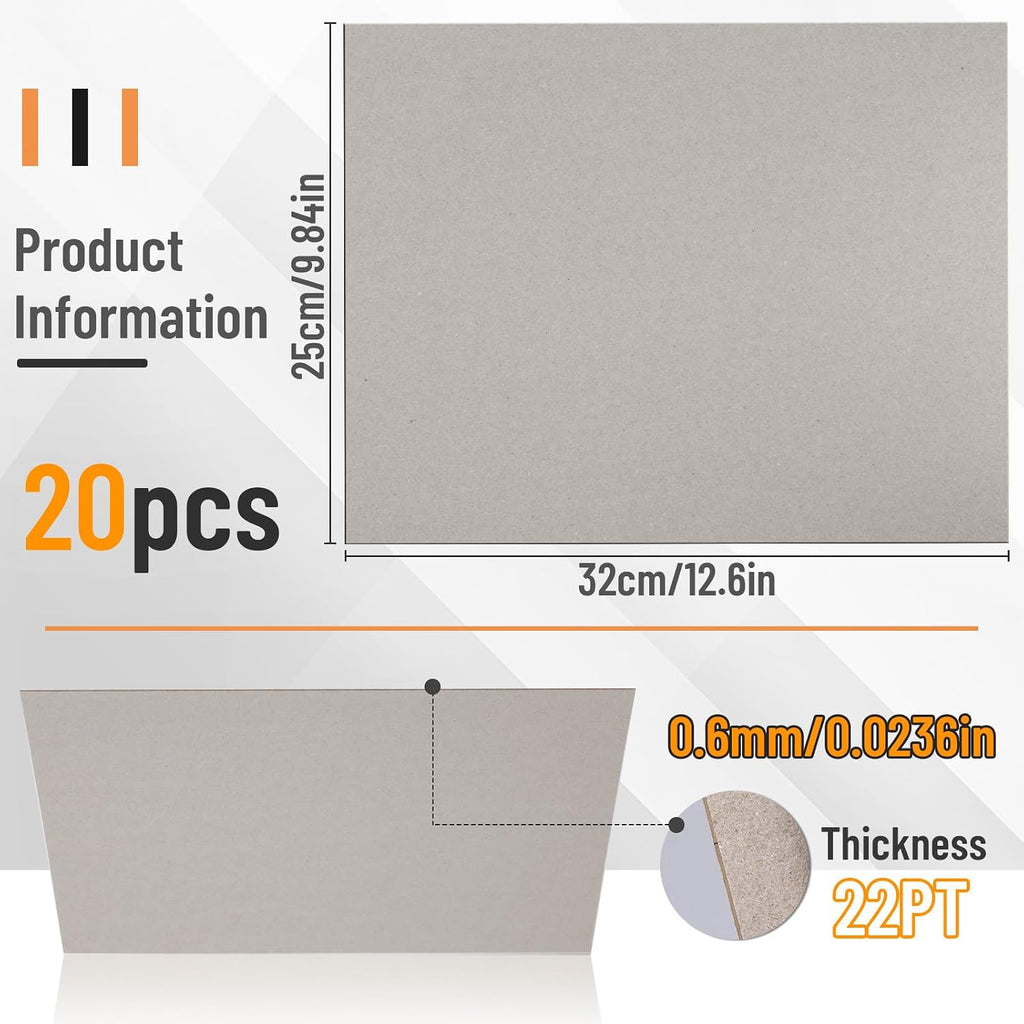 20 Chipboard Sheets 12.5 x 10", 22PT Book Board for Bookbinding
