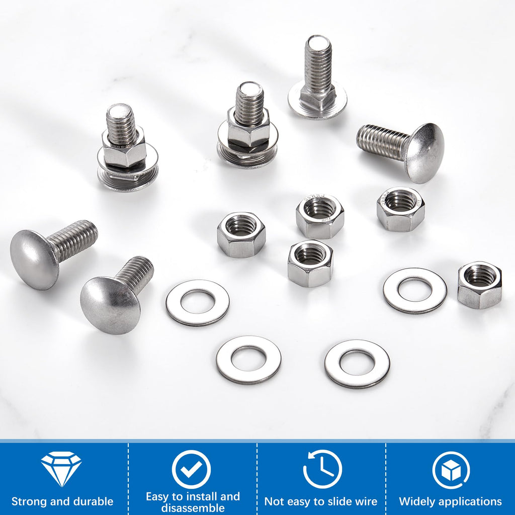 25 Sets 3/8-16 x 1 Carriage Bolts and Nuts Kit,Silver