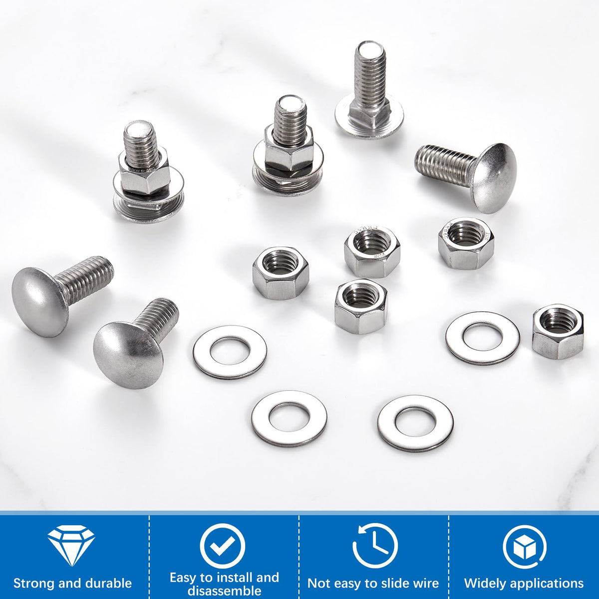 25 Sets 3/8-16 x 1 Carriage Bolts and Nuts Kit,Silver