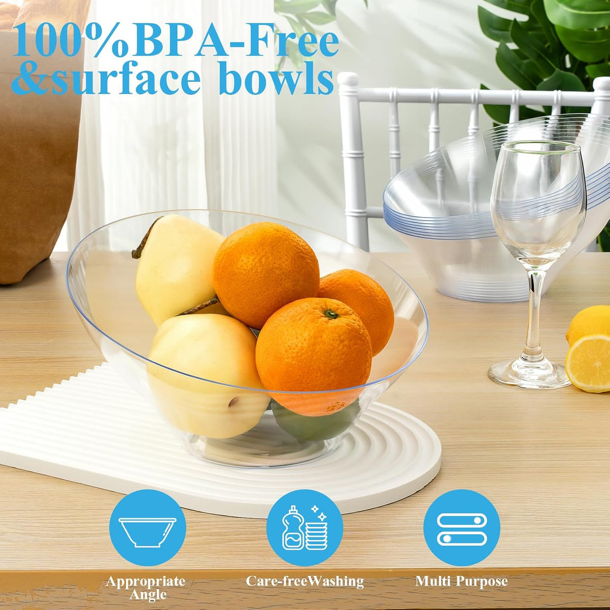 54 Oz Clear Plastic Angled Serving Bowls, 12 Pack