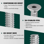 #6-32 x 1 Flat Socket Head Cap Screws, 304 Stainless Steel 18-8, Full Thread, Countersunk Hex Drive Machine Screws, 100-pack