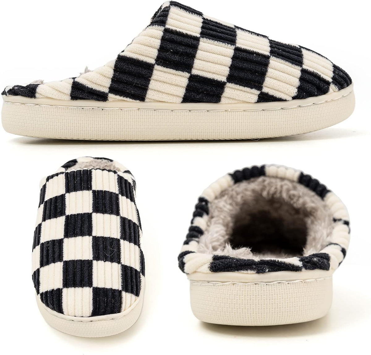 House Slippers for Women & Men - Fuzzy, Casual Indoor/Outdoor Shoes with Memory Foam & Faux Fur Lining