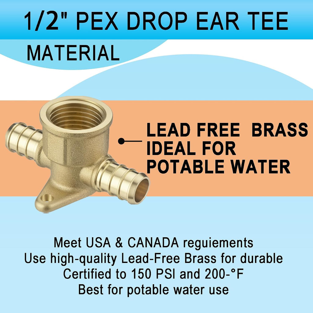 (15 Pack) Asterbacks 1/2 PEX Drop Ear Tee for PEX-A/B/C Pipe