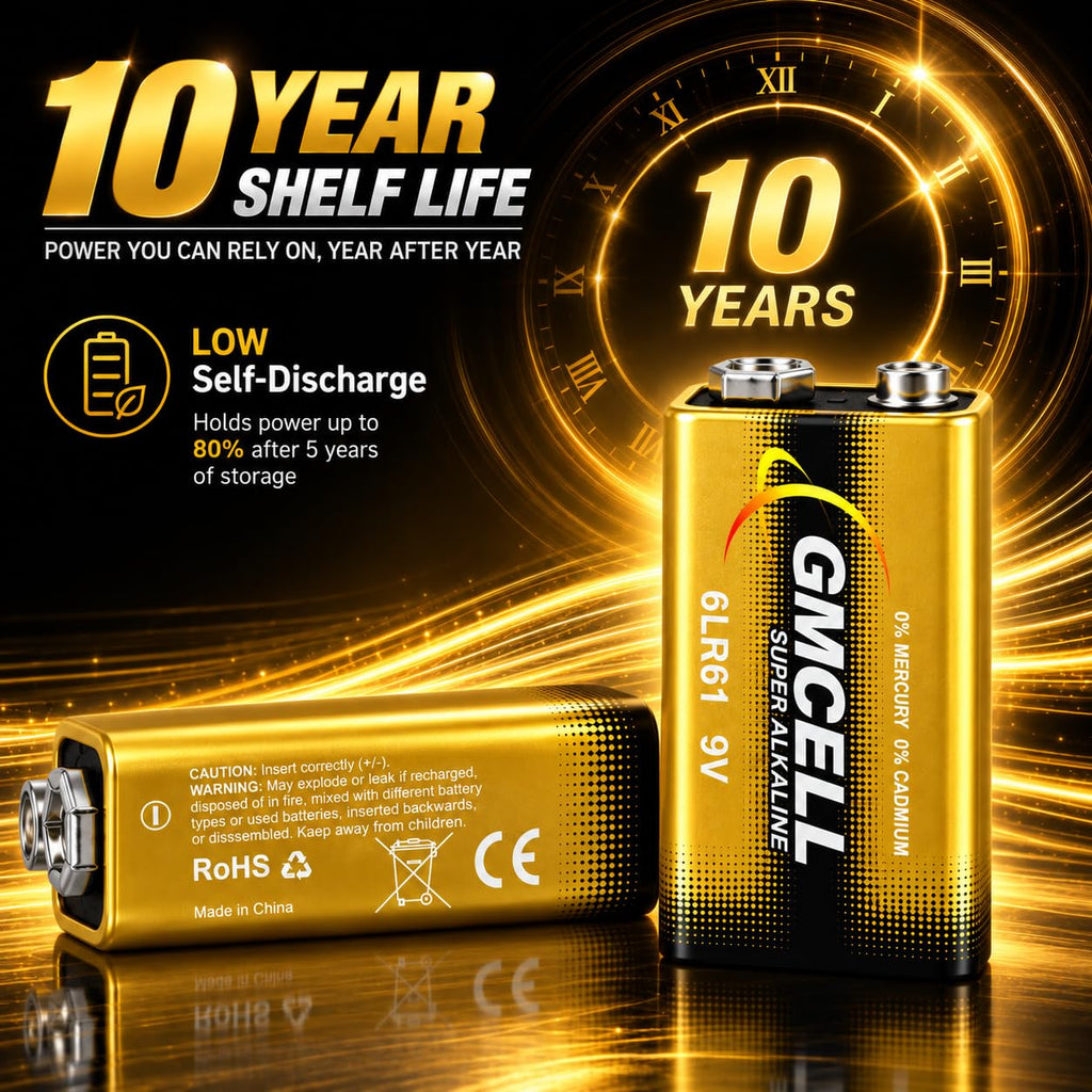 9V Batteries 16-Pack,Alkaline Non-Rechargeable Long-Lasting