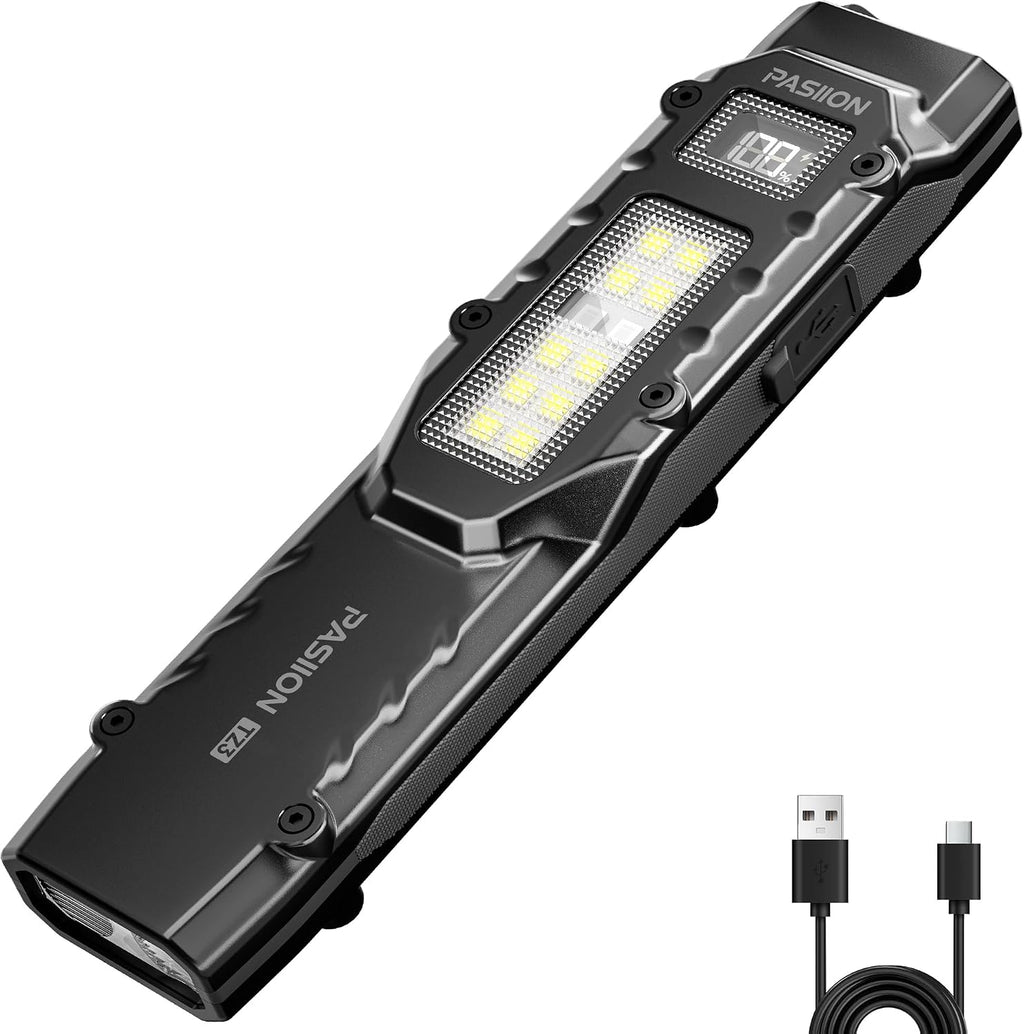 EDC Tactical Flashlight, Flat Flashlights Rechargeable,Dual-Switches LED Small Flashlight with Digital