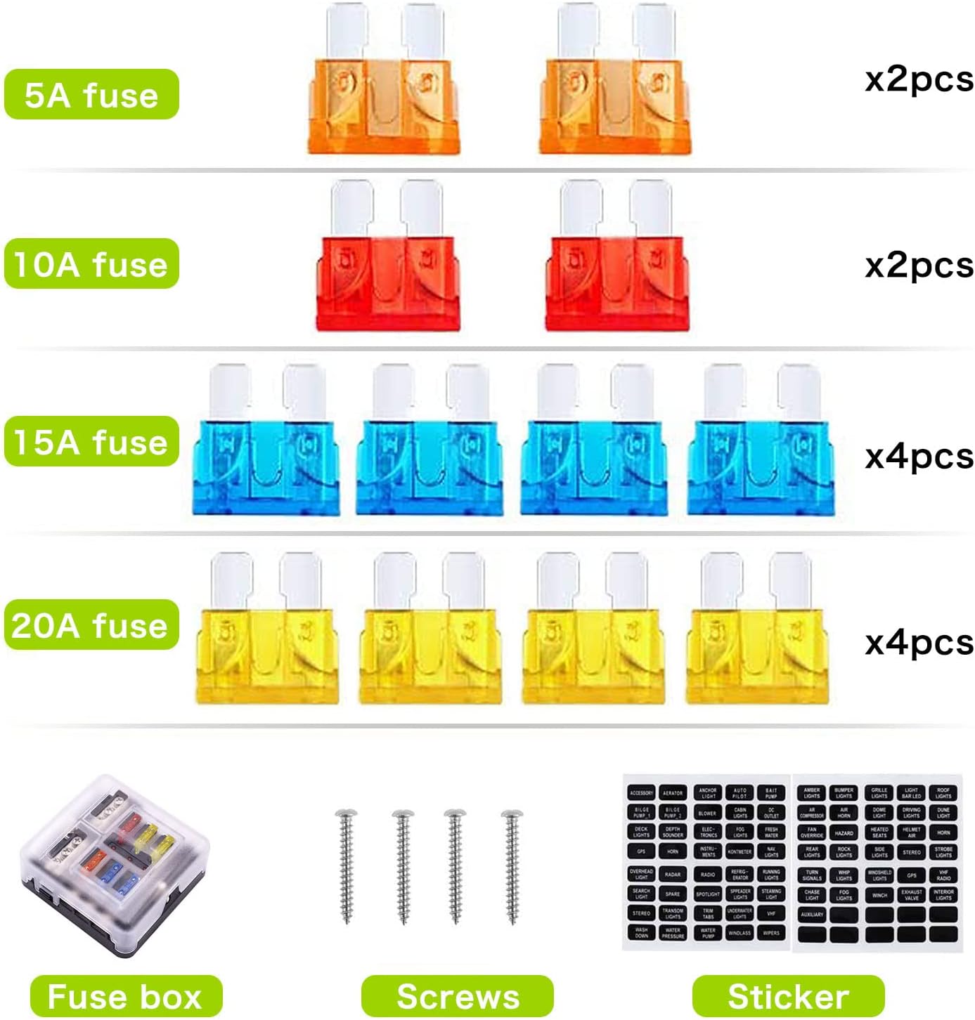 12 Volt Fuse Block, Waterproof 6 Way Fuse Box with 6 Ground Negative Busbar for Automotive[100 Amp Max] [LED