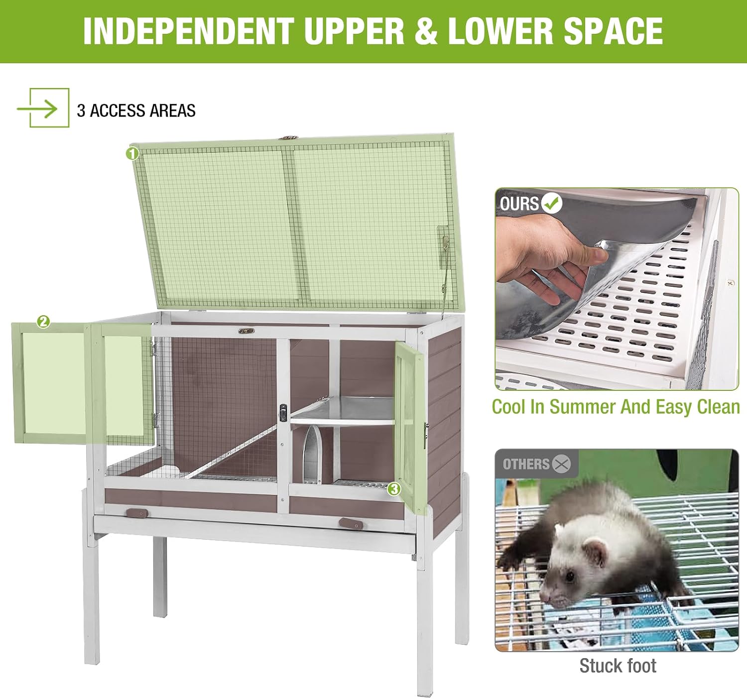 Wooden Guinea Pig Cages Indoor,Two-Story Wooden Rabbit Cage Hutch with Removable Stand and Pull Out Tray, Small