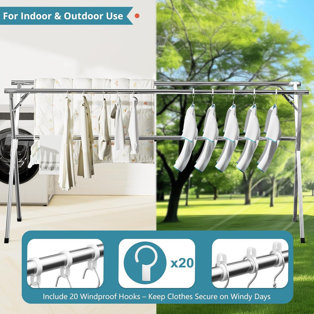 79" Clothes Drying Rack, Drying Rack Clothing Folding Indoor Outdoor | Heavy Duty Stainless Steel Laundry Rack