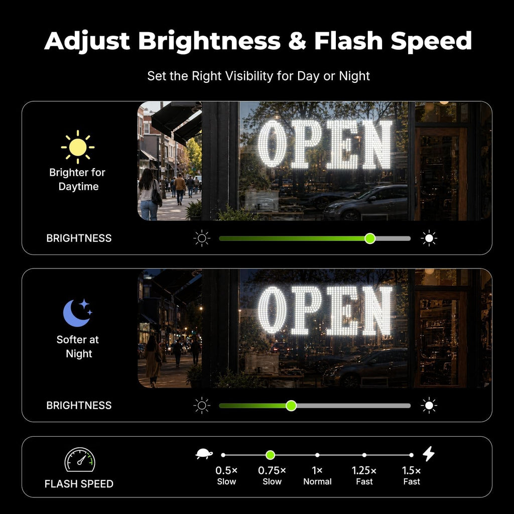 43'' × 14'' LED OPEN Signs for Business, Extra Large OPEN Sign with Remote Control, 14 Flashing Modes, Adjustable