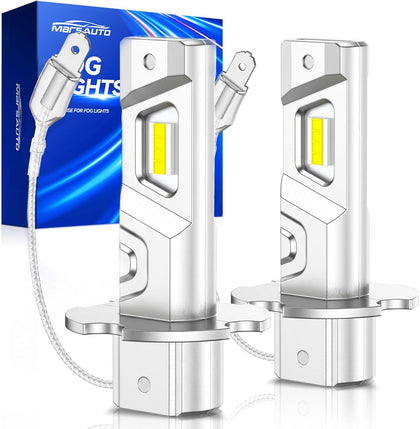 H3 Fog Light Bulb, 600% High Bright H3ll H3 Led Fog Lights 12,000LM 6500K White Strong Penetration,1:1 Mini Szie Plug