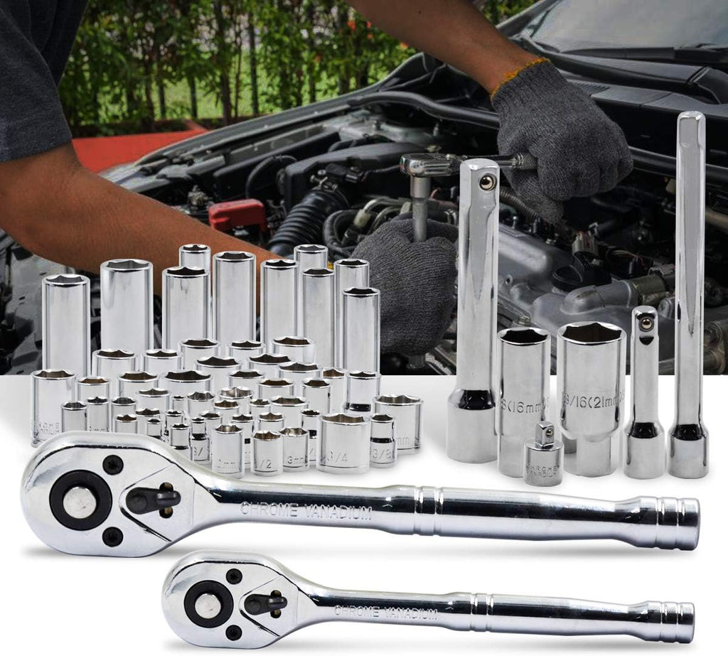 240-Piece Mechanics Tool Set, General Assorted SAE/Metric Sockets and Wrenches Automotive Repair Tool Kit with