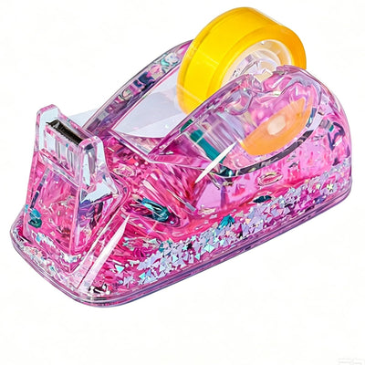 Clear Liquid Glitter Tape Dispenser, Non-Slip Cute Desktop Tape Dispenser with Sharp Blade for Office Stationery