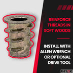 E-Z LOK Knife Thread Insert for Soft Wood, Hex Flanged, 8-32, 10mm, 100 ct