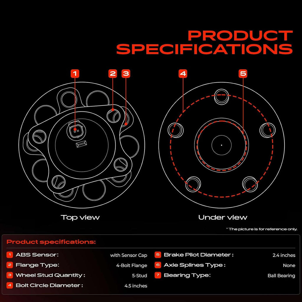 A-Premium Rear Wheel Bearing and Hub Assembly with ABS & 5-Lug