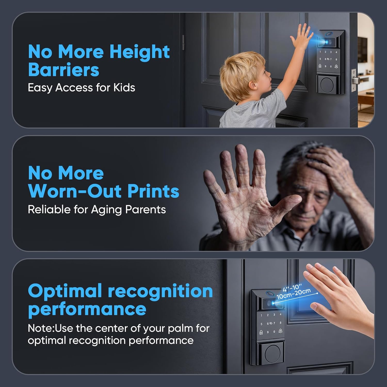 Smart Lock with Palm Vein&Facial Recognition& Fingerprint Keyless Entry Door Lock, Built-in Wi-Fi Deadbolt with