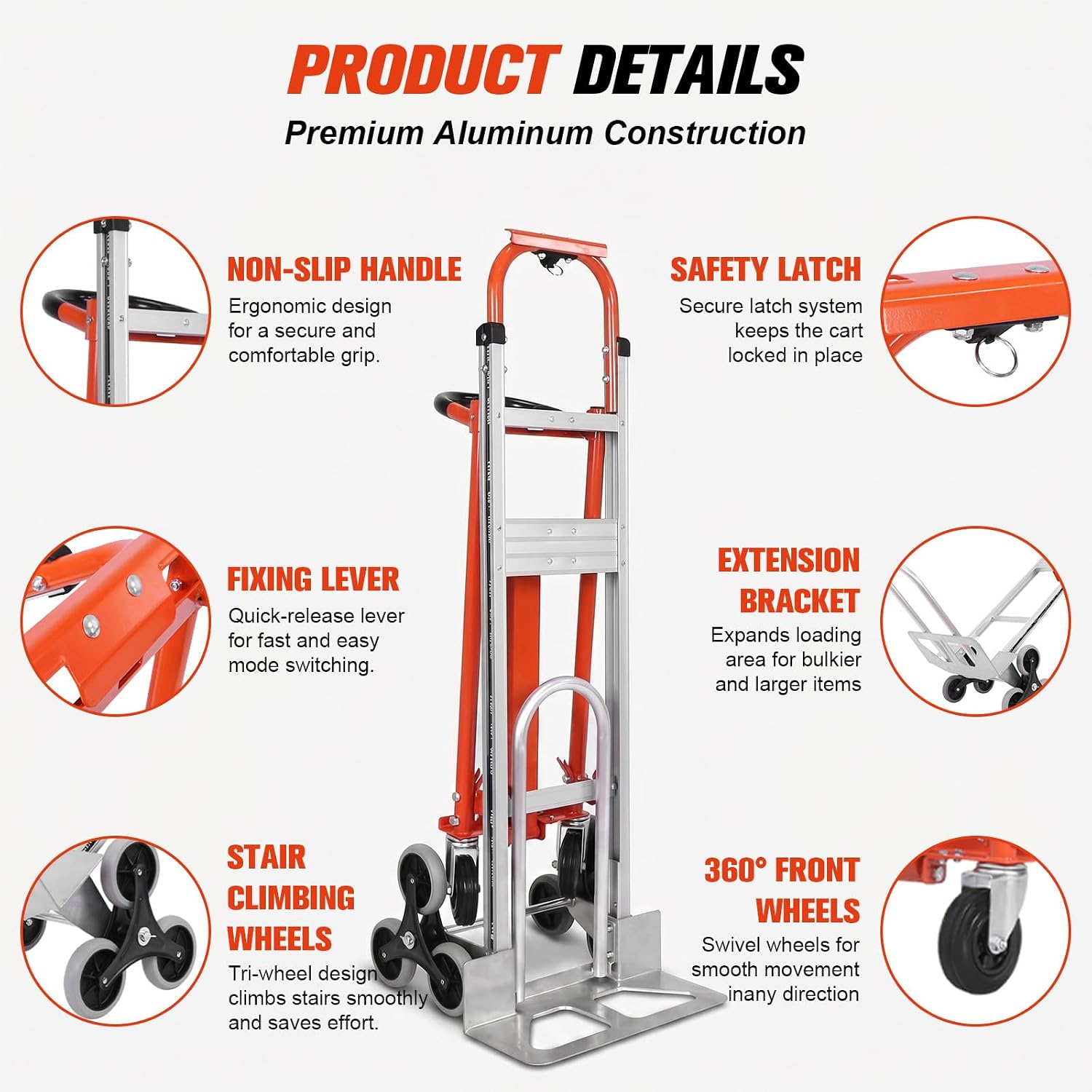4-in-1 Convertible Stair Climbing Hand Truck, 1000LBS Heavy Duty Dolly Cart, Reinforced Aluminum Stair Climbing Dolly