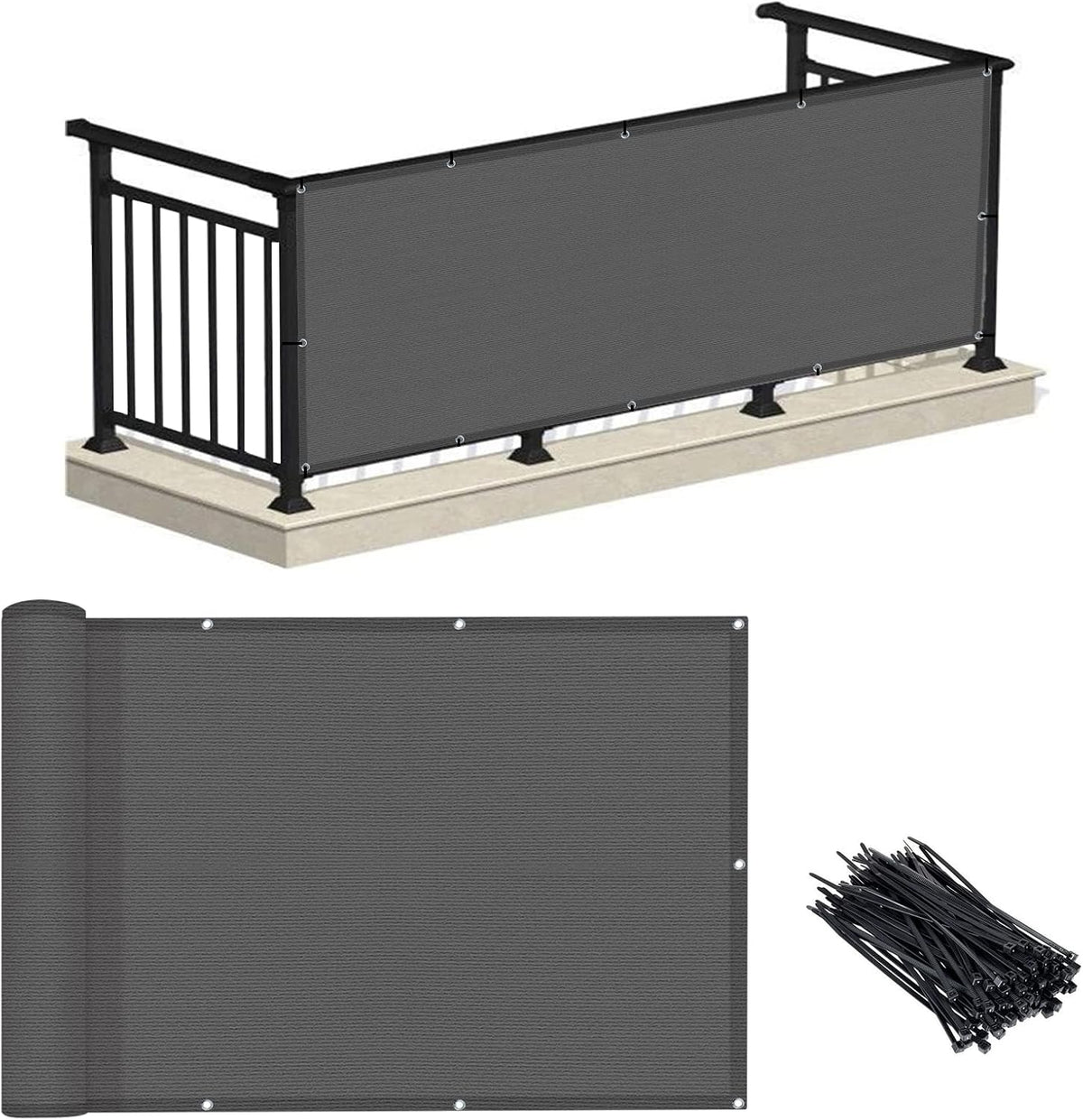 3' x 10' Balcony Privacy Screen Cover for Apartment, Dark Grey