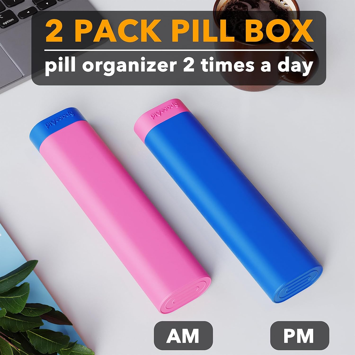2 Pack Pill Organizer Box 7 Day, Weekly Travel Pill Case Holder, 2 Times a Day AM PM Daily Pocket Pharmacy Dispenser