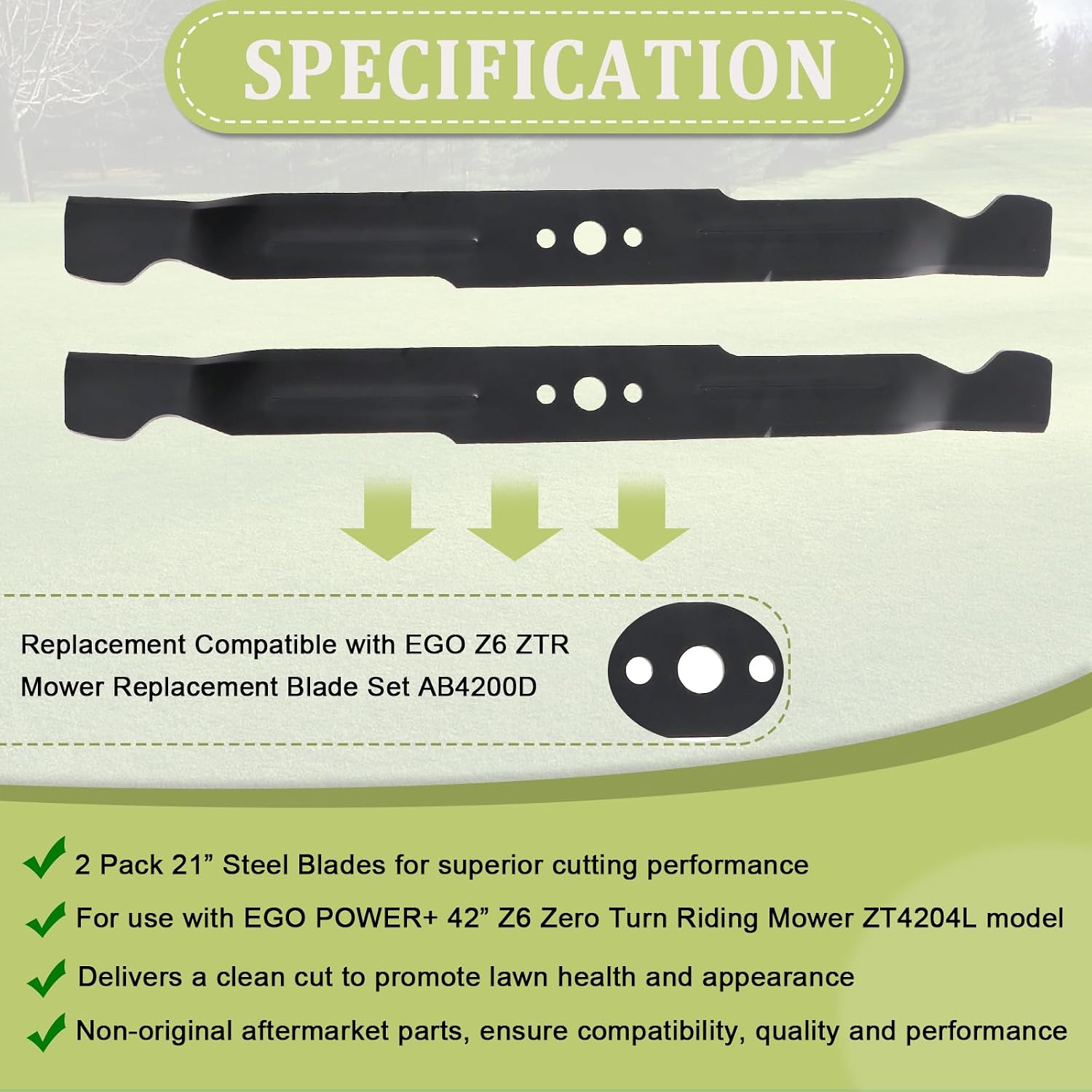 AB4200D Mower Blade Set Compatible with EGGO Power+ 42”Z6 Zero Turn Riding Mower Models ZT4204L, 2 Pack 21 Inch Mulch