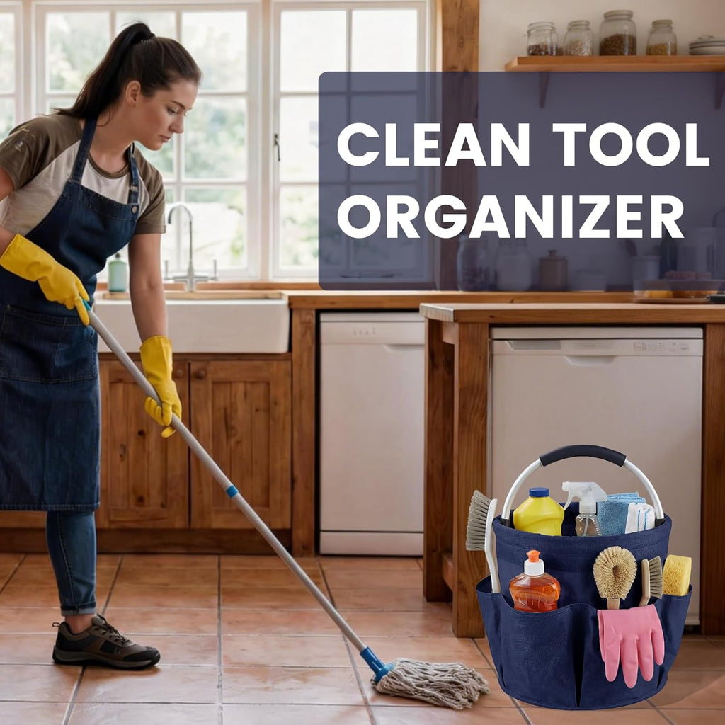 Cleaning Caddy with Handle and 6 Pockets, 17L Cleaning Supplies Organizer, 600D Oxford Fabric Storage Basket