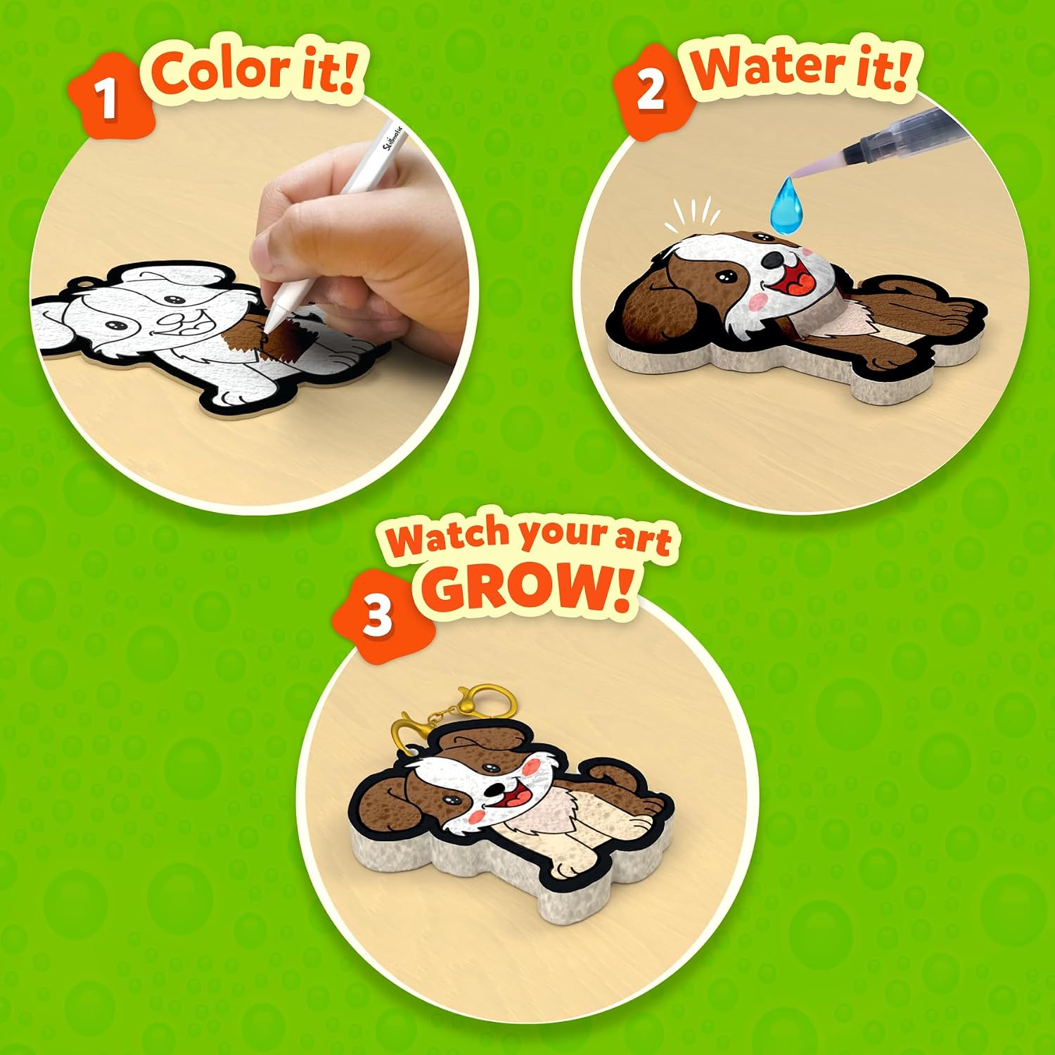 Aqua Puffs Animals, Art & Craft, Paint by Number, Gift for Kids | DIY Puffy Keychains, Screen-Free, Mess-Free