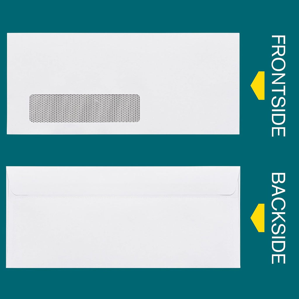 #10 Left Window Self Seal Envelopes - 500/Pack - 4 1/8 x 9 1/2 Inch Business Envelopes #10 With Flip & Seal Closure