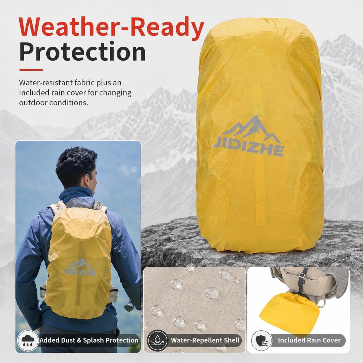 32L Hiking Backpack with Internal Frame & Rain Cover, Lightweight Backpacking Pack with Adjustable Chest Strap