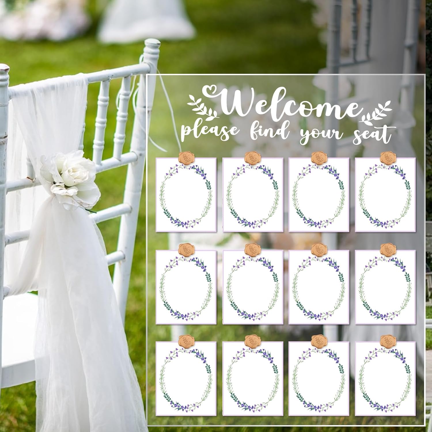 24x18 Inch Acrylic Wedding Seating Chart Board Display - Welcome Please Find Your Seat Sign for Reception with 15 Wax