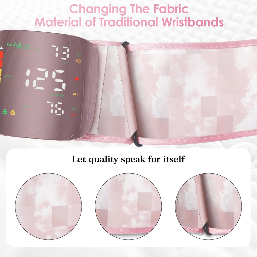 Wrist Blood Pressure Monitor with Curved Screen, Portable, Pink