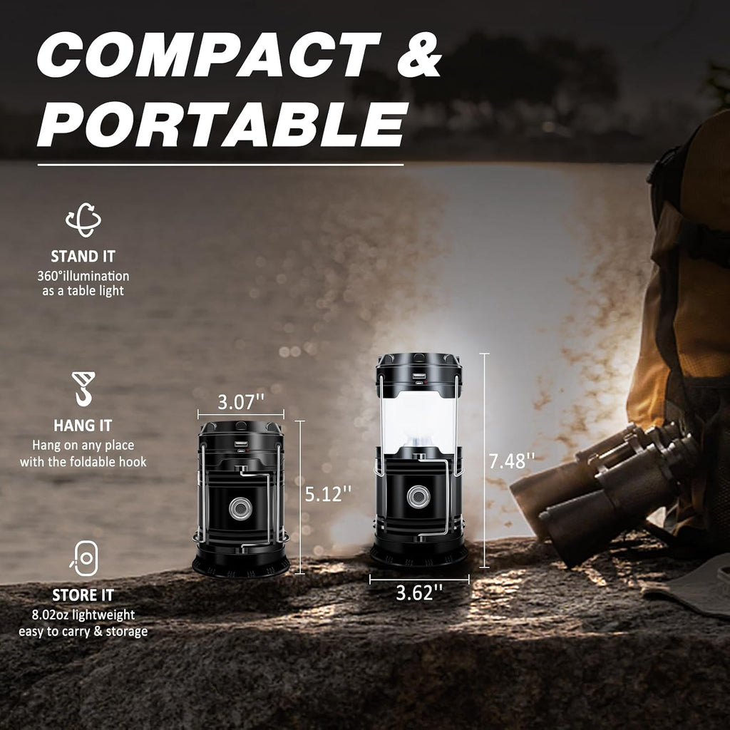 4-Pack Solar Camping Lantern, Collapsible LED Solar USB Rechargeable Lantern Flashlight Emergency Hanging Lights for
