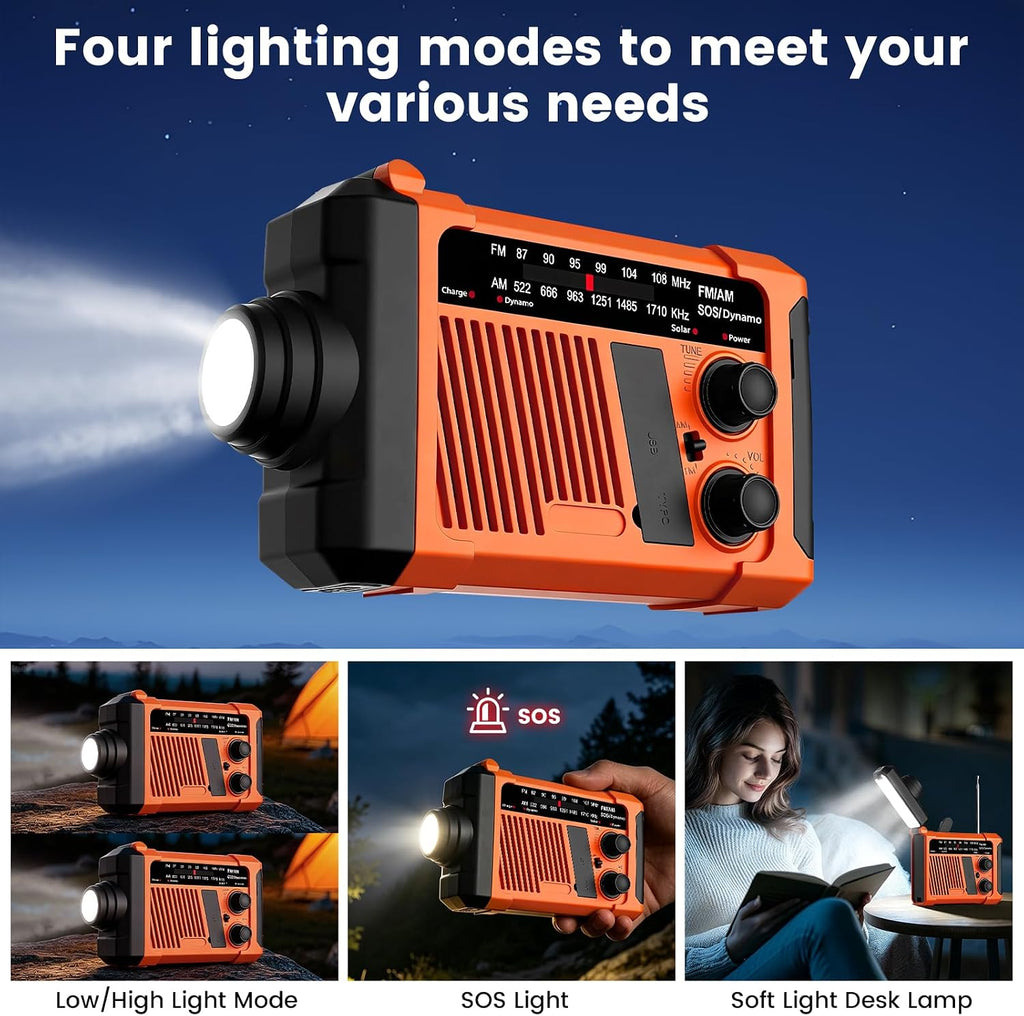 Emergency NOAA Weather Alert Radio, Hand Crank Solar USB Charged AM FM Radio, Portable Emergency Radio with LED