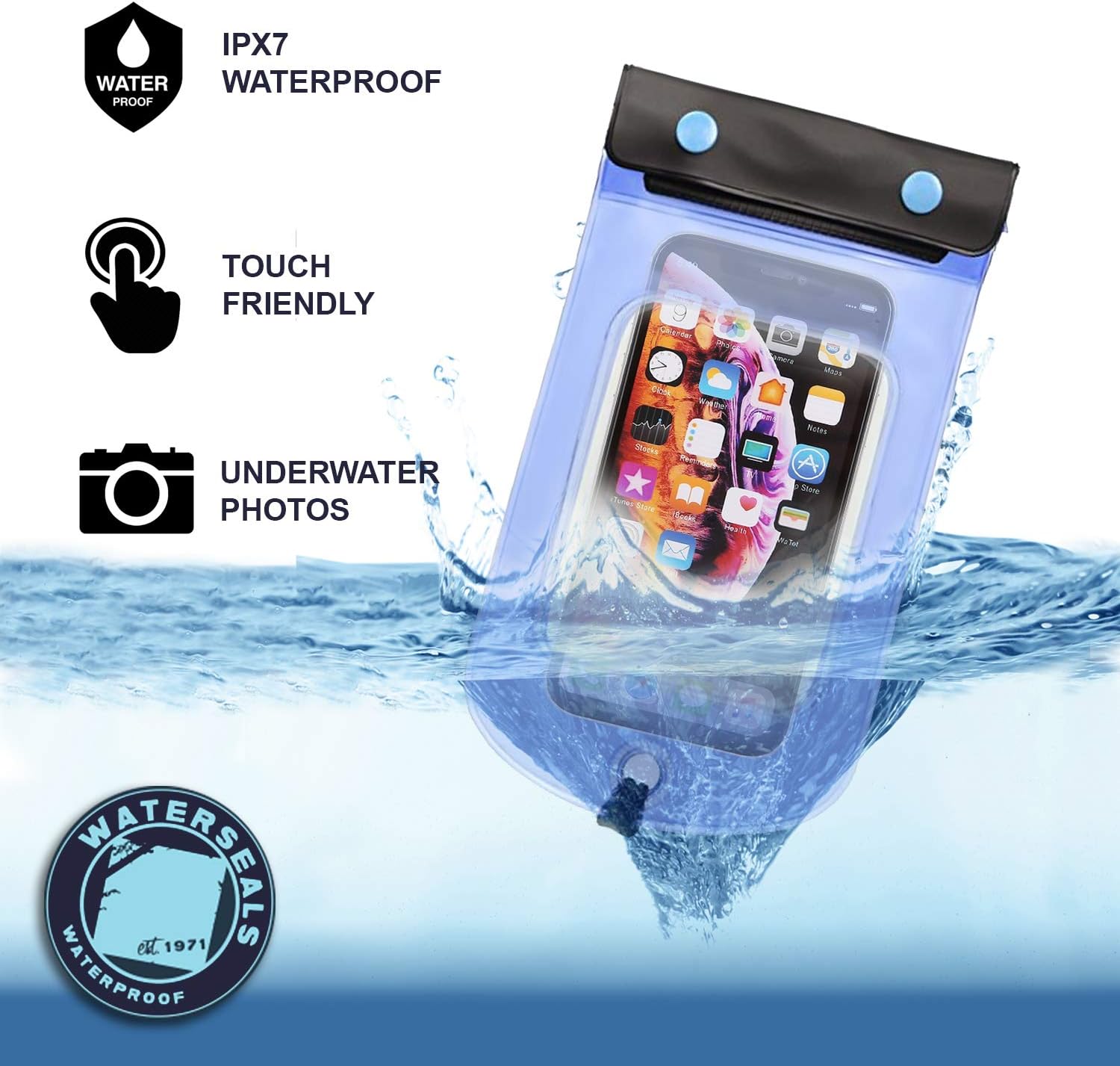 WaterSeals Triple Seal Waterproof Pouch + Dry Bag for Cell Phone or Tablet, Great for Kayak, Canoe, Pool, Beach