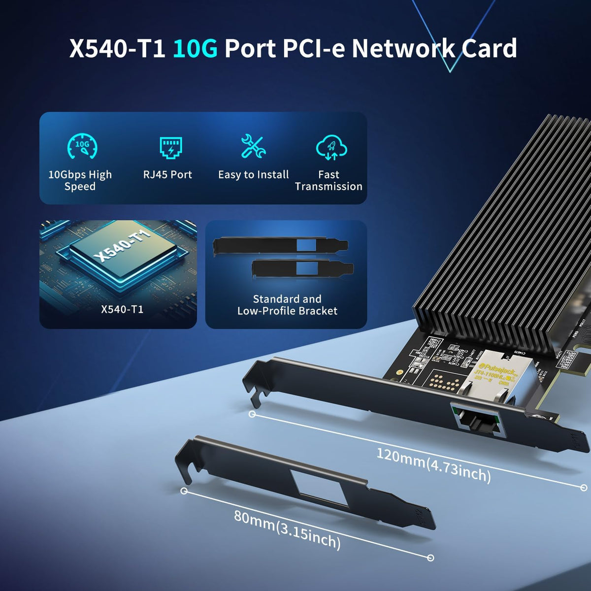 10Gb Base-T PCI-e Network Card, Intel X540-T1 Controller, NICGIGA 10Gbps Ethernet Adapter with 10Gbe RJ45 Port ， 10G NIC Card, Support Windows/Windows Server/Linux/Vmware/ESX