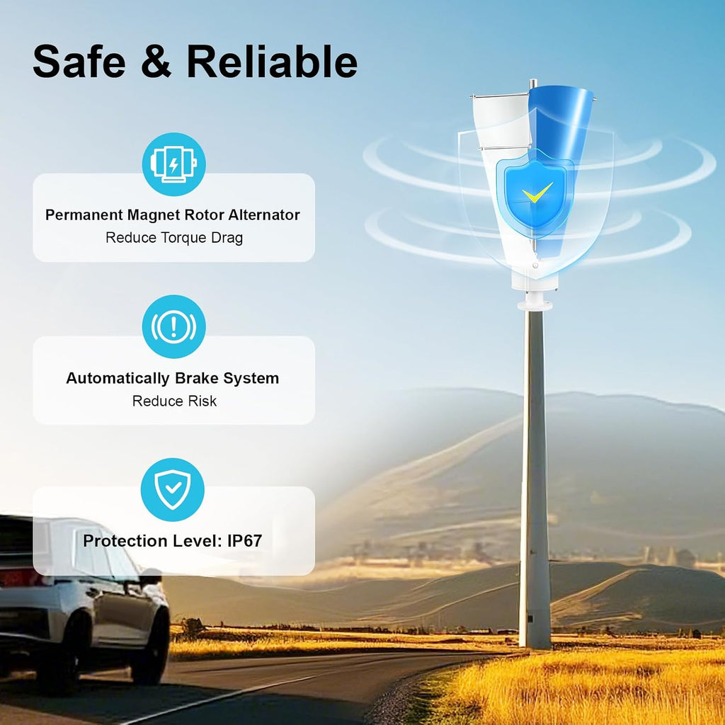 100W Spiral Wind Turbine, 12V Vertical Axis Helical Generator with Controller for Boat Cabin Street Light, Low Start