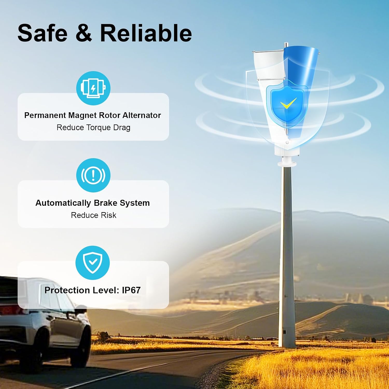100W Spiral Wind Turbine, 12V Vertical Axis Helical Generator with Controller for Boat Cabin Street Light, Low Start